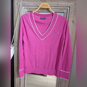 Vineyard Vines women's Heritage Tipped V-Neck sweater in a pink cotton-cashmere